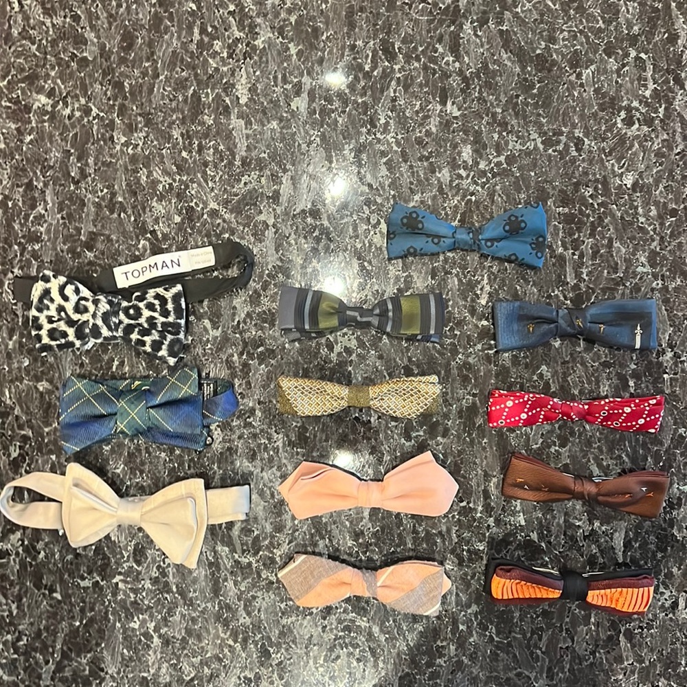 12 Piece Bow Tie Collection Vintage Clip On & Band, Topman Leopard Bowtie, Silk